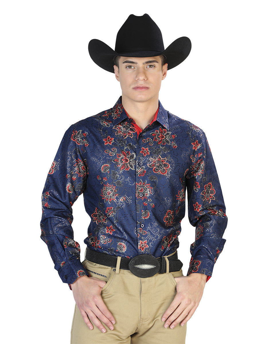 Navy Blue Casual Long Sleeve Shirt 43808