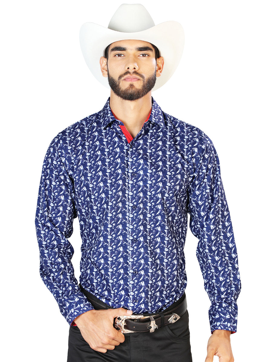 Blue Casual Long Sleeve Shirt 126261
