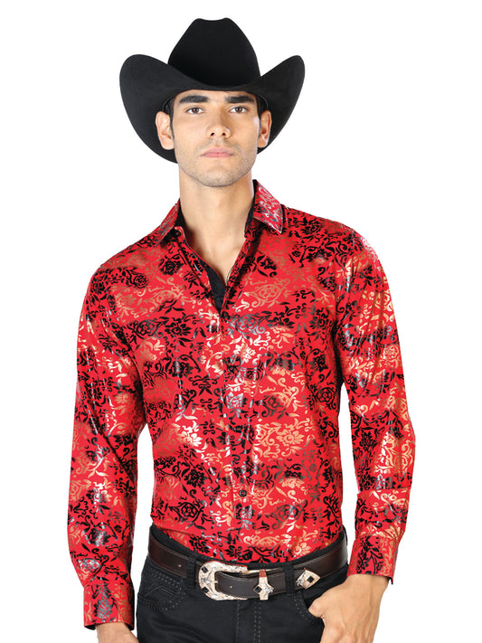 Red And Gold Casual Long Sleeve Shirt 43572