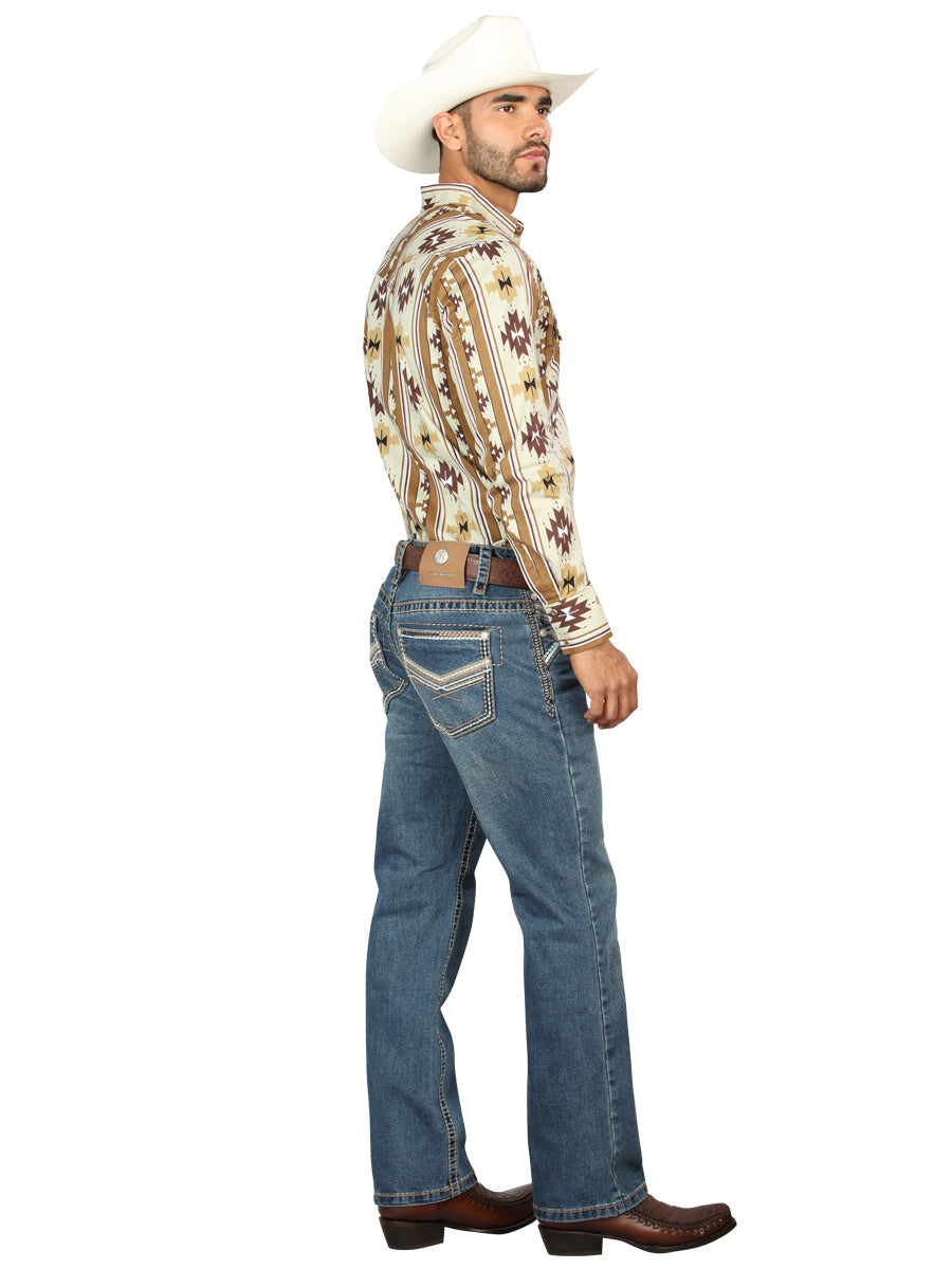 Centenario Men's Blue Denim with Embroidered Details 45314