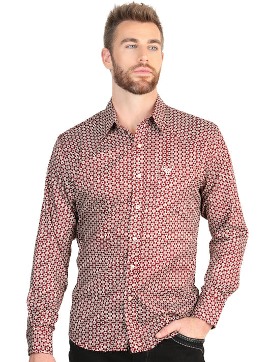 El General Men’s Long Sleeve Western Shirt - Burgundy 45604
