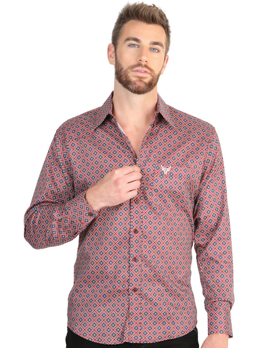 El General Men’s Long Sleeve Western Shirt - Burgundy 45608