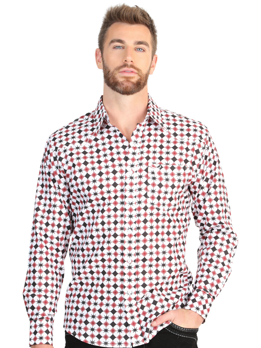 El General Men’s Long Sleeve Western Shirt - White/Red 45610