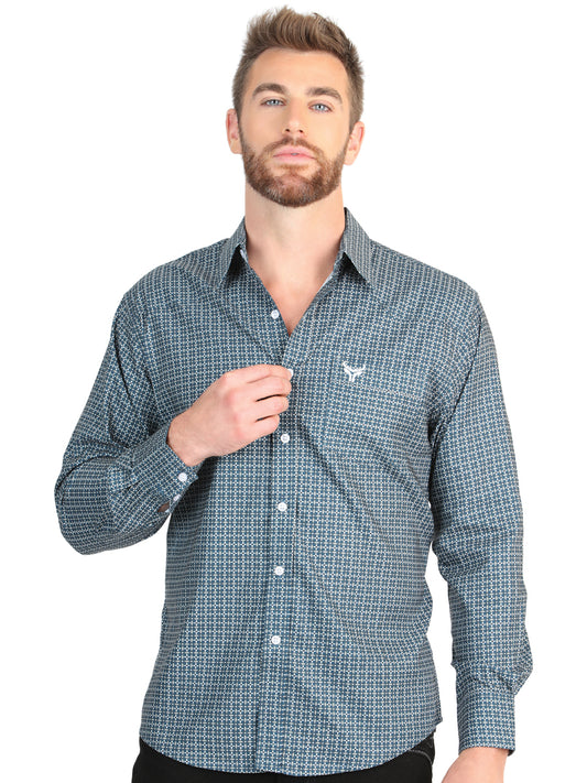 El General Men’s Long Sleeve Western Shirt - Teal 45611