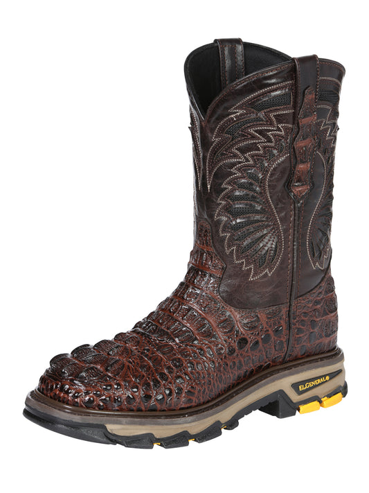 Men's El General Work Boot Caiman Print Leather - Brown 45813