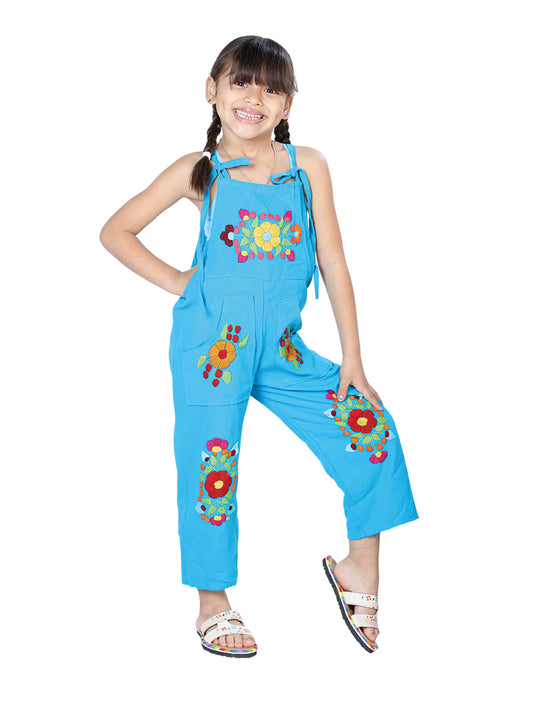 Artisanal Embroidered Jumpsuit 100% Cotton Turquoise 603588